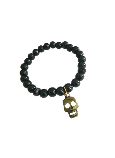 Skull Charm Black Onyx Beads Bracelet